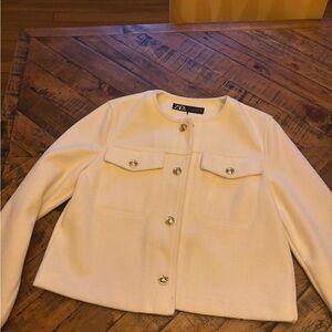 Zara Cream Women's Blazer with Gold Buttons
